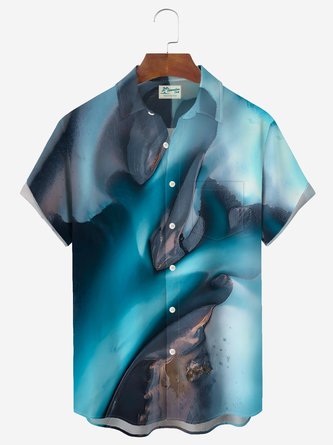 JoyMitty Gradient Art Texture Print Men's Button Pocket Short Sleeve Shirt