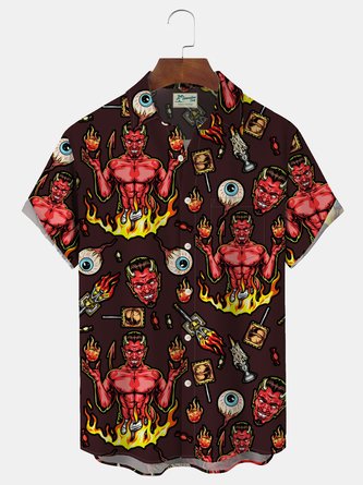 JoyMitty Halloween Chest Pocket Short Sleeve Shirt