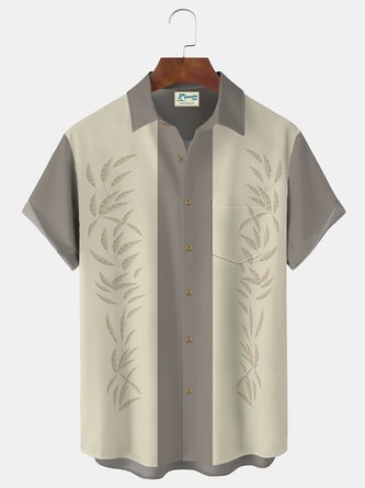 JoyMitty Vintage Bowling Print Beach Men's Hawaiian Oversized Short Sleeve Shirt with Pockets