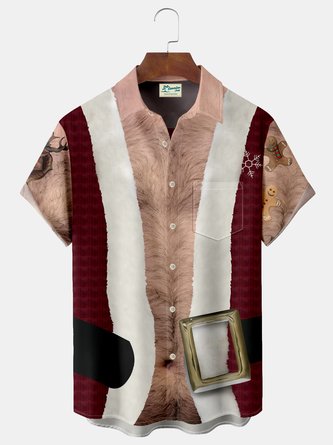 JoyMitty Fat Santa Print Beach Men's Hawaiian Oversized Shirt with Pockets