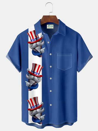 JoyMitty Flag Gnome Print  Men's Hawaiian Oversized Shirt with Pockets