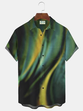 JoyMitty Ombre Aurora Print Beach Men's Hawaiian Oversized Short Sleeve Shirt with Pockets