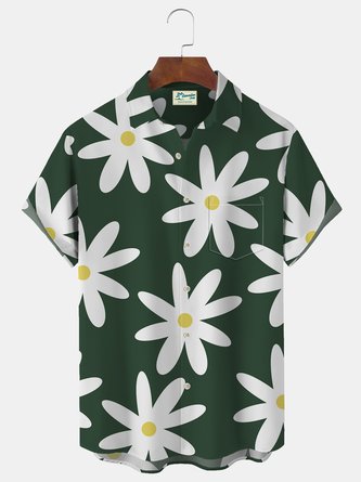 JoyMitty Floral Print Beach Men's Hawaiian Oversized Short Sleeve Shirt with Pockets
