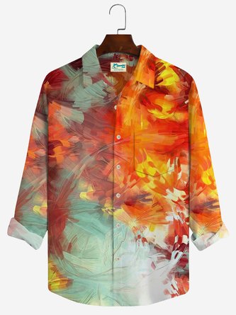JoyMitty Thanksgiving Print Casual Men's Hawaiian Vacation Oversized Long Sleeve Shirt