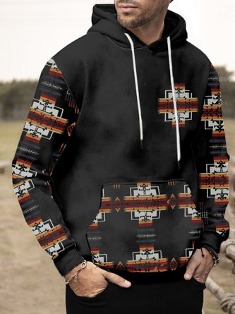 JoyMitty Men's Western Aztec Drawstring Hoodies