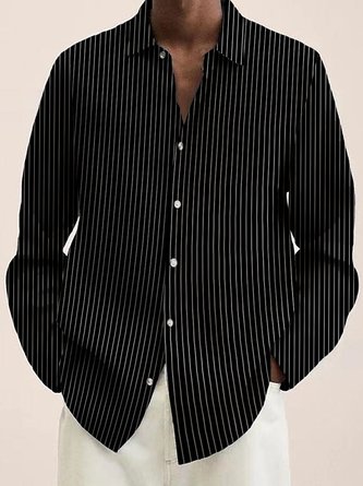 JoyMitty Basic Black and White Striped Men's Casual Long Sleeve Shirts Stretch Plus Size Aloha Camp Pocket Shirts