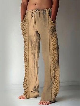 JoyMitty Retro Geometric Azcott Print Men's Casual Trousers