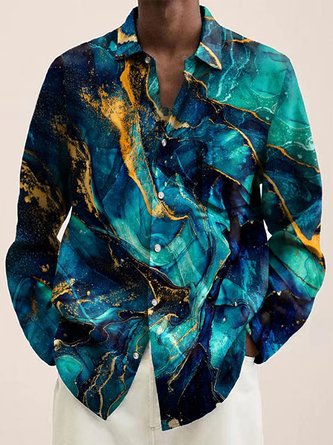 JoyMitty 50’s Vintage Textured Green Men's Casual Long Sleeve Shirts Stretch Aloha Camp Button Pocket Shirts