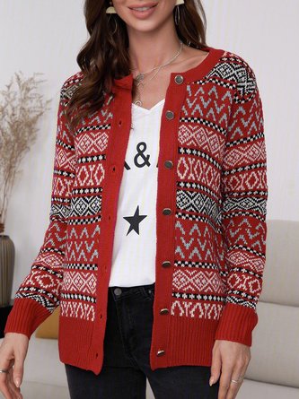 Vintage Printed Buttoned Long Sleeve Sweatshirt