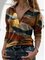 CLEARANCE Women Yellow V Neck Long Sleeve Printed Leaf Tops