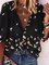 3/4 Sleeve Floral Blue Black Gray Casual Shift Summer Spring V Neck Printed Tops M L XL XXL 3XL