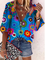 JOYMITTY WomenHippie Floral Casual Blue Shirts