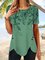 Button irregular hem gradient Flower Top T-shirt tunic Plus Size