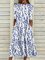 Blue Round Neck Casual Floral Midi Dress
