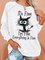 Womens Funny I Am Fine Black Cat Letter Crew Neck Sweatshirts