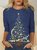 Christmas Xmas Gold Star Tree Fashion Plus Size Crew Neck Women Black Holiday Shirts & Tops