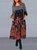 CLEARANCE Red A-Line Printed Crew Neck 3/4 Sleeve Dresses