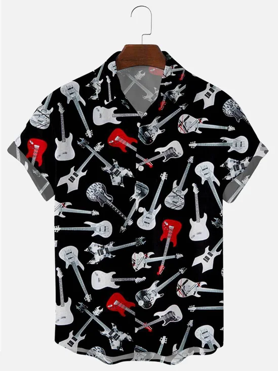 Men's Vintage Shirts Rock Roll Punk Guitar Printed Cotton Blend Short Sleeve Shirts For Couples