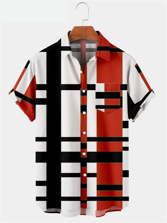 Hawaiian Retro Geometric Abstract Elements Men's Casual Short-sleeved Shirt