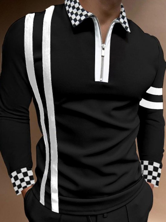 Mens Striped Print Casual Breathable Polo Shirt