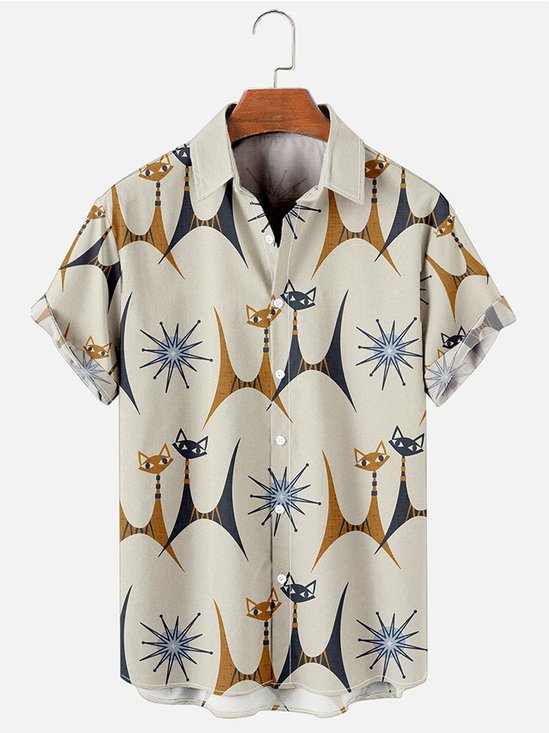 Men's Cat Geometric Printed Casual Vintage Shirts & Tops