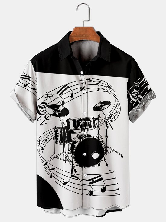 Vacation Leisure Music Element Pattern Hawaiian Style Printed Shirt Top