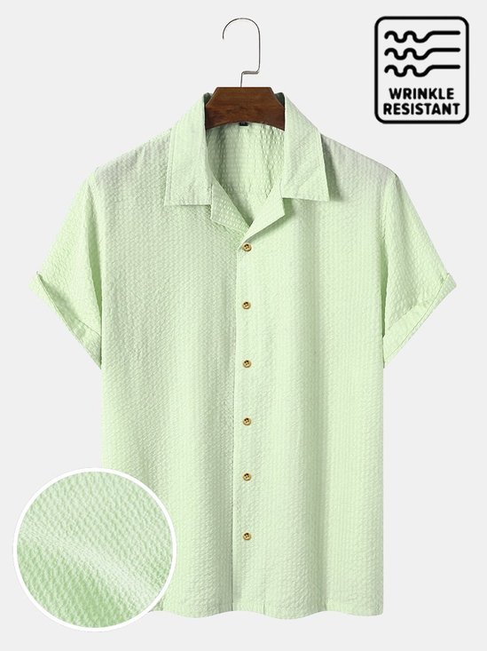 Men's Plain Seersucker Wrinkle Free Casual Shirts Multicolor Basic Tops