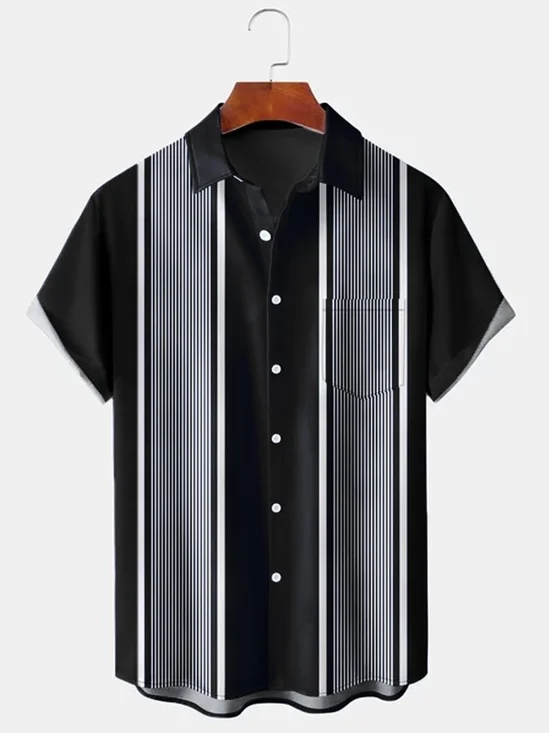 Mens Striped Cotton-Blend Casual Short Sleeve Shirts