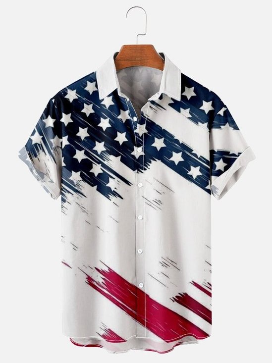 Men's Trendy Star Stripe Print Short Sleeve Shirt