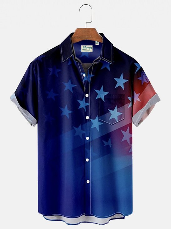 Men's Casual Shirts Independence Day Gradient American Flag Wrinkle Free Tops