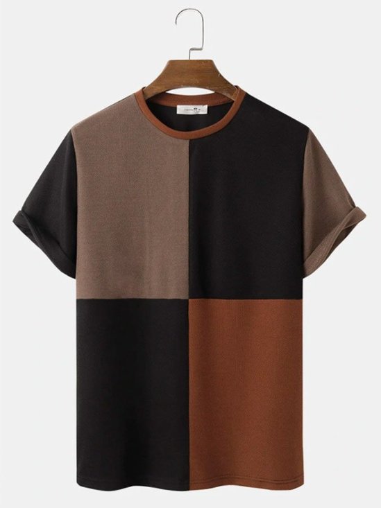 Mens Color Block Patchwork Crew Neck Short Sleeve T-Shirt