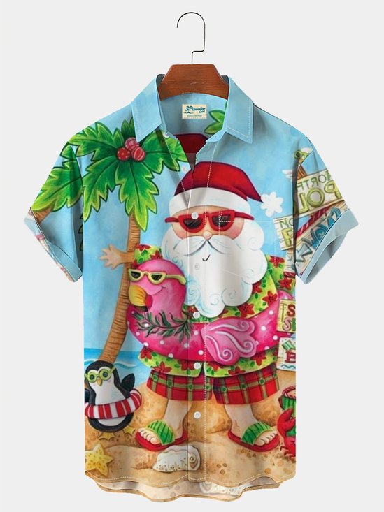 Men's Christmas Hawaiian Short Sleeve Seersucker Wrinkle Free Shirt