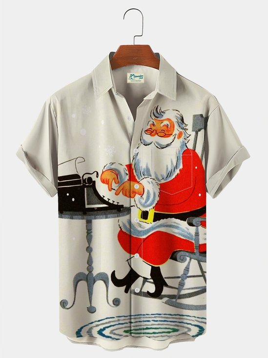 Men's Christmas Shirts Khaki Santa Fun Seersucker Wrinkle Free Hawaiian Shirts