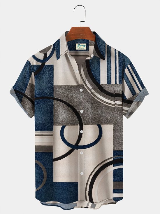 Men's Vintage Casual Shirts Geometric Home Art Wrinkle Free Plus Size Tops