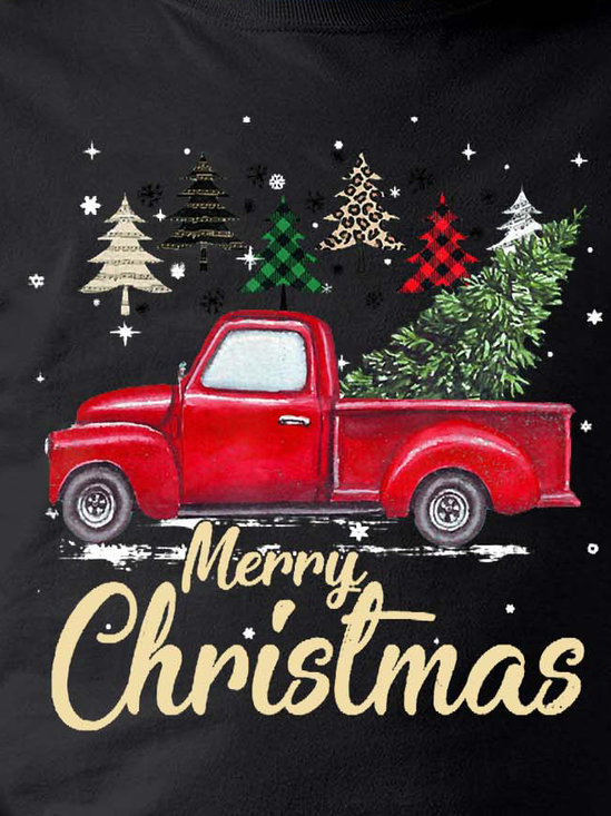 Men Christmas Tree Truck Crew Neck Casual Regular Fit Sweatshirt