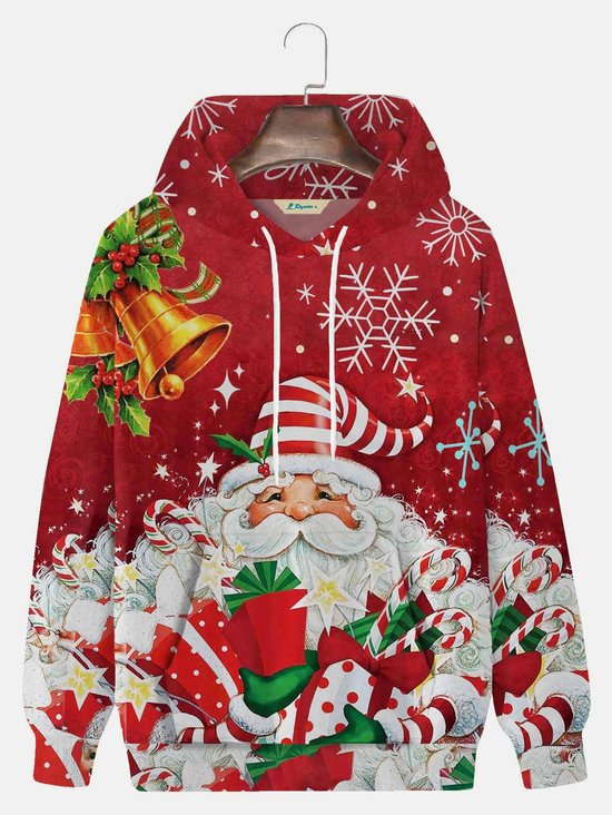  Men's Christmas Hoodies Santa Gift Candy Cane Bells Red Plus Size Sweatshirts