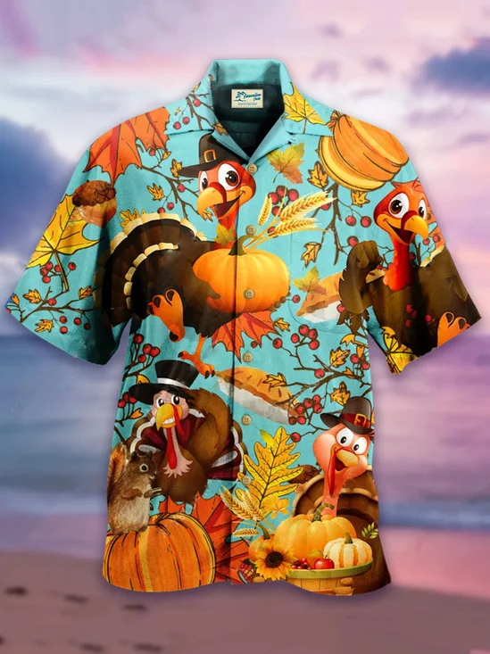 Joymitty Men's Thanksgiving Shirt Collar Abstract Printed Hawaiian Shirts & Tops