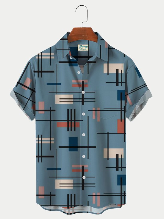  Men's Vintage Geometric Pattern Printed Hawaiian Shirt Breathable Plus Size Shirt