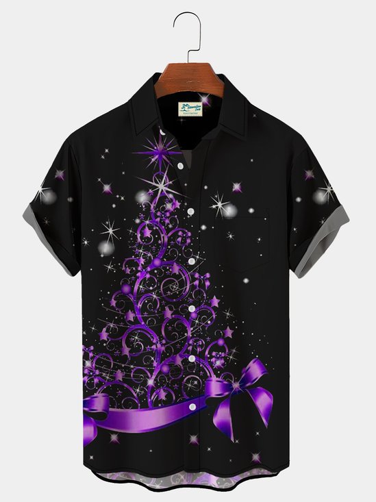  Men's Casual Shirt Purple Christmas Tree Hawaiian Short Sleeve Shirt