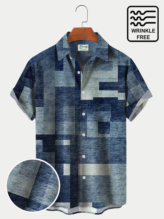  Men's Vintage Gradient Geometric Textured Print Hawaiian Shirt Breathable Plus Size Shirts