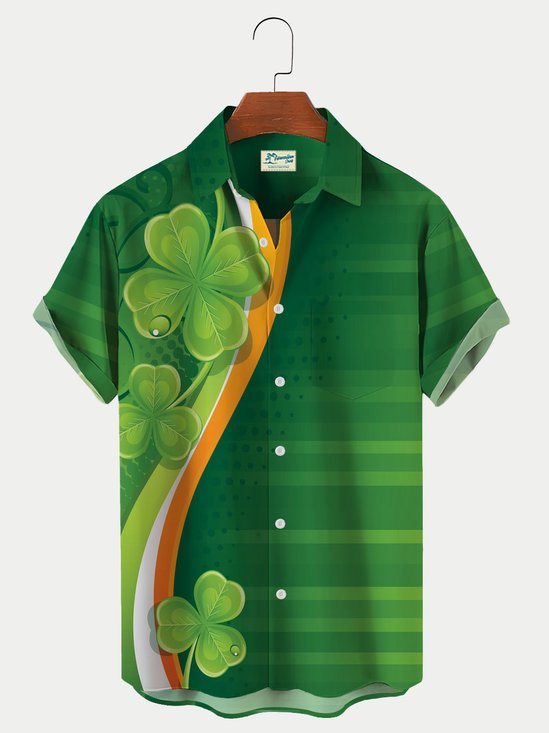  Men's St. Patrick's Day Shamrock Print Hawaiian Shirt Breathable Plus Size Shirts