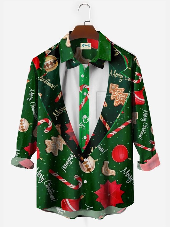  Men's Holiday Christmas Hawaiian Button Long Sleeve Shirt