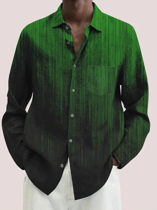 Men's Ombre Abstract Lines Printing Casual Cotton Linen Long Sleeve Plus Size Shirt