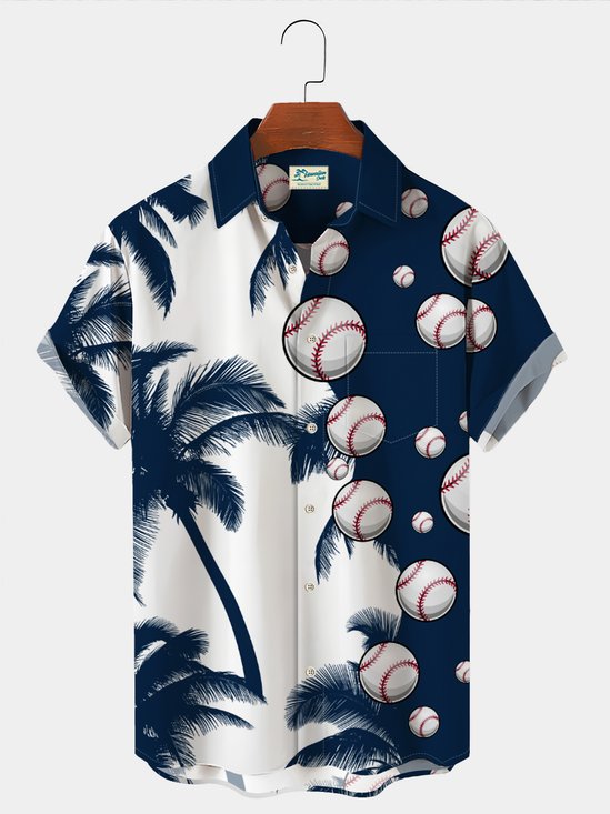  Vintage Casual Men's Baseball Hawaiian Shirts Palm Tree Holiday Athletic Stretch Oversized Aloha Shirts