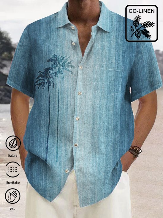  Cotton Linen Gradient Coconut Tree Hawaiian Shirt Oversized Vacation Aloha Shirt