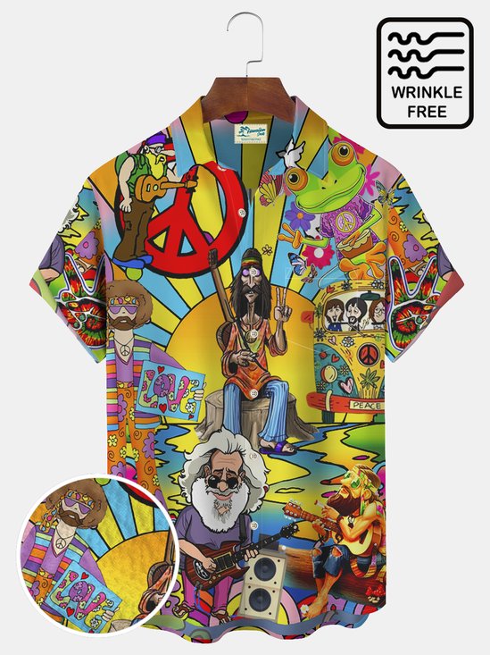  Hippie Music Guitar Hawaiian Big & Tall Aloha Shirt