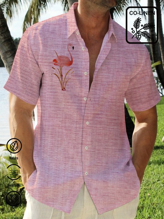  Beach Vacation Flamingo Men's Hawaiian Shirts Red Cotton Linen Blend Breathable Oversized Aloha Camp Shirts
