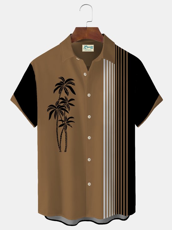Men's 50'S Vintage Casual Breathable Shirts Plus Size Palm Tree Print Short Sleeve Camp Shirts