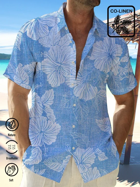  Cotton Linen Floral Men's Vacation Beach Hawaiian Big & Tall Aloha Shirt