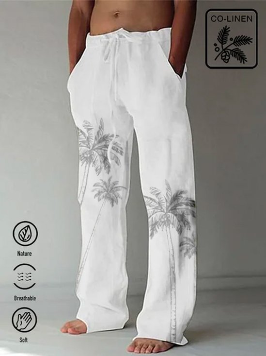 Cotton-Linen Casual Men's Natural Breathable Summer Lightweight Hawaiian Pants